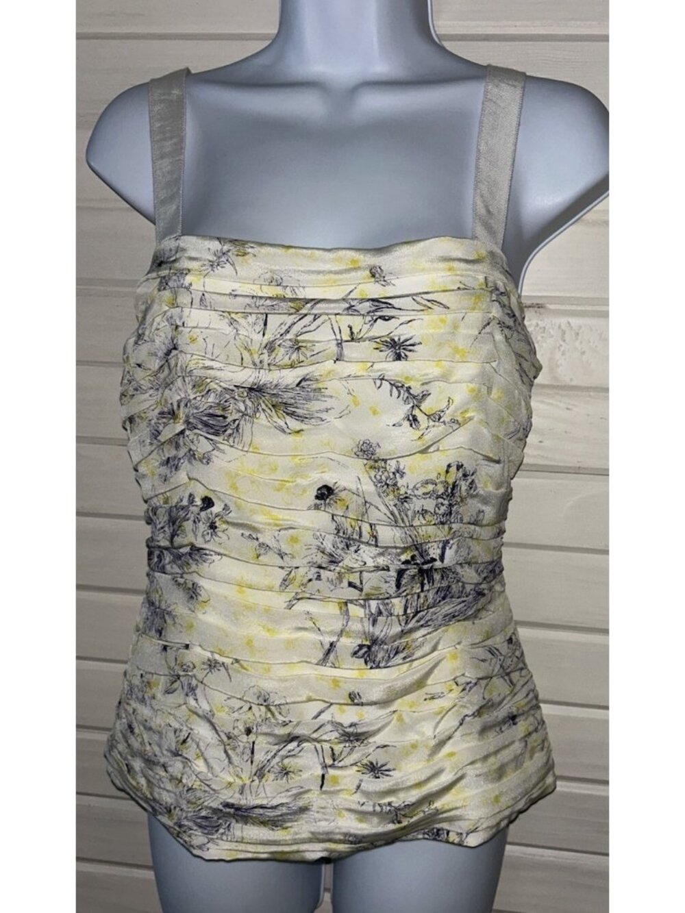 NWT Cinq à Sept Sz SMALL Rian Yellow Blue Floral Lined 100% Silk Halter Top